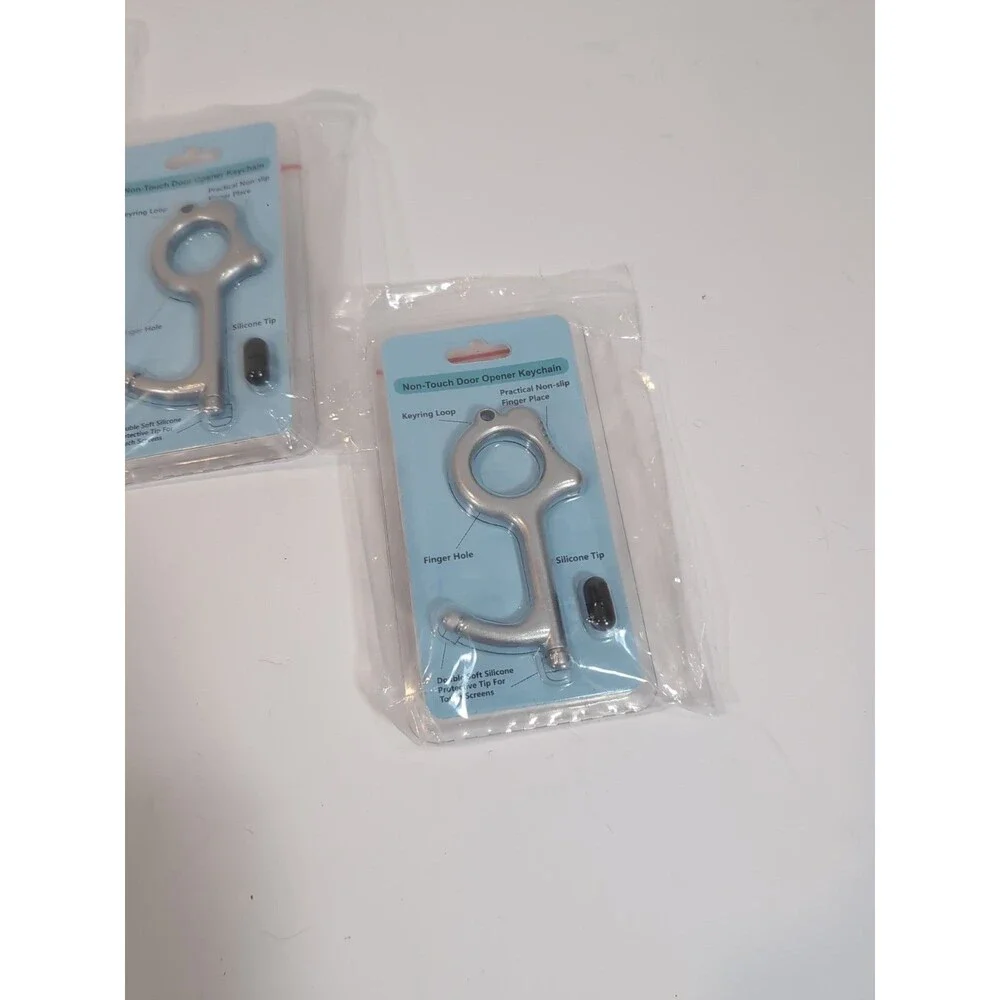 4x Lot No Touch Door Opener Tool And Retractable Keychain Zinc Alloy Silicone